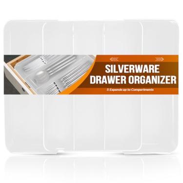 Imagem de Organizador de talheres, bandeja de utensílios ajustável e expansível para armazenamento de talheres de cozinha, colheres, garfos, porta-facas, divisórias de armazenamento, organizador de gaveta