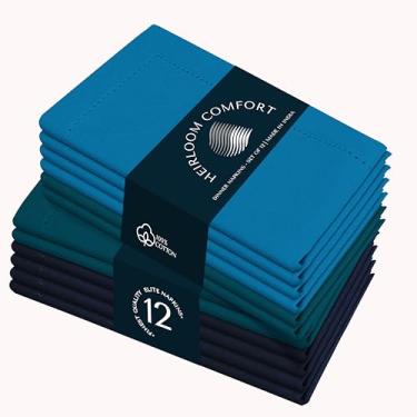 Imagem de HEIRLOOM COMFORT Guardanapos de pano multicoloridos 45 x 45 cm - Conjunto de 12 a 100% algodão, macio - Guardanapo perfeito de qualidade de hotel para mesa, jantar, casamentos, jantares diários - azul