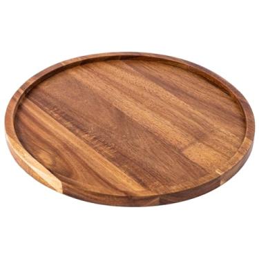 Imagem de Bandeja redonda de madeira de acácia para servir aperitivos, prato de madeira, tábua de charcutaria, prato decorativo, peça de decoração de casa, 29,5 cm de diâmetro