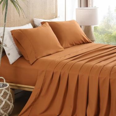 Imagem de Jogo de lençol solteiro de 3 peças, lençóis de cama de microfibra macia e respirável com bolso extra profundo de 40 cm, roupa de cama de hotel de luxo fácil de cuidar, abóbora