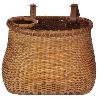 Imagem de Cesta de vime elétrica, tiras de couro e fácil montagem, capacidade média, retrô para piquenique e compras