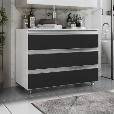 Imagem de Gabinete Banheiro Rodinhas Joia 80cm 03 Gavetas Branco Preto