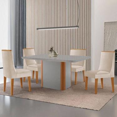 Imagem de Mesa De Jantar Isadora 4 Cadeiras Veludo Creme Off White.