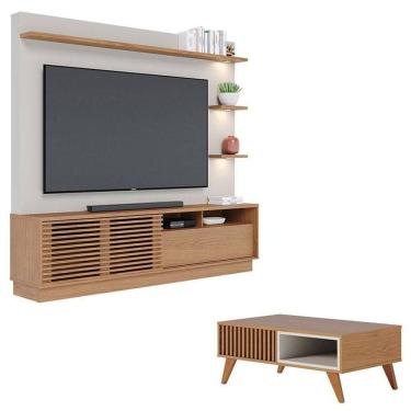 Imagem de Estante Home Theater Campeche Freijó Off White Matte Com Mesa De Centro Jeri Freijó Off White- Colibri