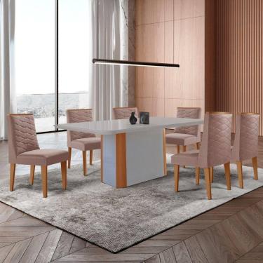 Imagem de Mesa De Jantar Isadora 180cm Tampo Mdf Vidro - 6 Cadeiras