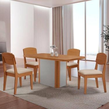 Imagem de Mesa De Jantar Isadora 120cm Tampo Mdf Laminado Veludo Creme Off White