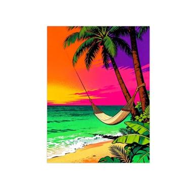 Imagem de Quadro moderno em tela sol praia palmeira 3 Imagem colorida para decoração sala de estar impressões paisagem 30x40cm12x16in sem moldura
