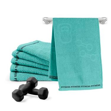 Imagem de Kit 6 Toalhas Fitness Para Academia, 100% Algodão, 30cm x 90cm, Branca, Azul, Pink, Cinza Grafite, Gramatura 330g/m², Fio 16/1 (6 Toalhas Fitness New/Azul)