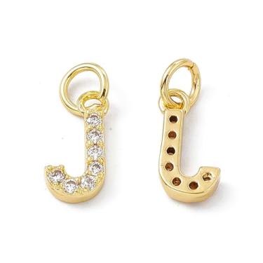 Imagem de Ipotkitt 5 peças de pingentes de letra J de zircônia cúbica de latão dourado com anel de salto e letras do alfabeto para fazer joias faça você mesmo, pulseira, colar, brincos, artesanato