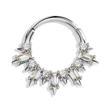 Imagem de OUFER Anéis de septo 16G 10 mm 316L aço cirúrgico septo piercing joia, quadrado transparente CZ segmento articulado Daith piercing joia, Daith Helix Rook brincos para mulheres homens