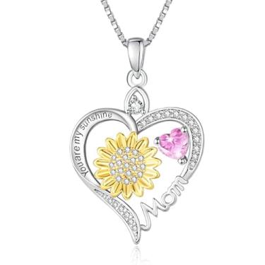 Imagem de HeartMelody Colares de coração de girassol para mulheres, You Are My Sunshine, banhado a ouro branco 18 K, colar com pedra do mês de nascimento, joias de girassol para todos os dias, presentes de