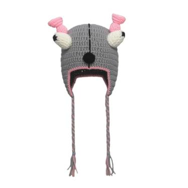 Imagem de Hshsclth Gorro engraçado de tricô de monstro com olhos e orelhas arregaladas, chapéu de crochê para crianças e adultos (EUA, alfa, tamanho único, cinza escuro e orelhas rosa)