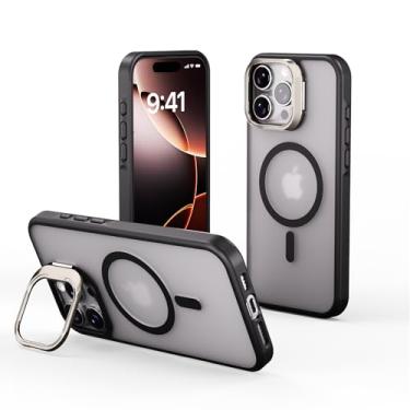 Imagem de ZeitCh Capa para iPhone 16, compatível com MagSafe, TPU e PC com suporte, capa de telefone preta transparente à prova de choque