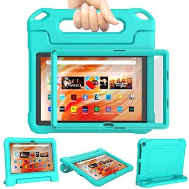 Imagem de DJ&RPPQ Capa infantil para tablet de 10 polegadas para crianças, capa à prova de choque à prova de crianças com suporte protetor de tela, turquesa