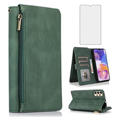 Imagem de Asuwish Capa carteira compatível com Samsung Galaxy A23 5G/4G, protetor de tela de vidro temperado e zíper retrô de couro, suporte para cartão, acessórios para celular para A 23 23A 6,6 mulheres