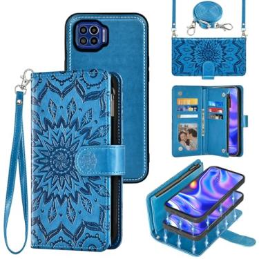 Imagem de Capa de celular para Moto One 5G/One5G UW/Moto G G5 Plus carteira magnética destacável com protetor de tela alça transversal alça flip porta-cartões Motorola One Lite XT2075-1 azul