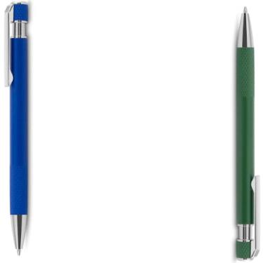 Imagem de Caneta esferográfica com corpo em alumínio reciclado, acionador e clipe cromado, escrita em tinta azul. Refil substituível tipo Parker. (Azul e Verde)