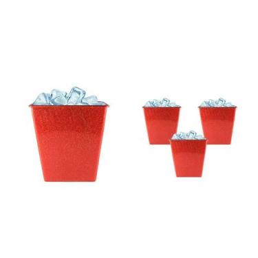 Imagem de Kit 4 Balde Gelo Fibra Madeira Vermelho 2,6L - Bb Store