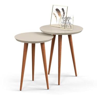 Imagem de Conjunto com 2 Mesas de Apoio e Lateral Redonda Luna Patrimar Off White