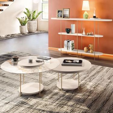 Imagem de Conjunto Infinity Aparador e 2 Mesas Centro Sky Tampo MDF/Vidro Off White G26 - Hb Móveis