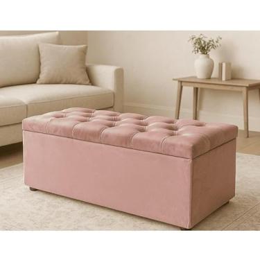 Imagem de Baú Bancada 90cm com Assento | Organizador Veludo/Suede para Pés de Cama | Brinquedos, Sapatos e Decoração(VELUDO ROSA)