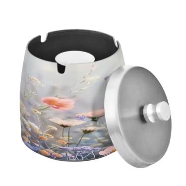 Imagem de Blueangle Cinzeiro de flores silvestres com tampa para cigarros, à prova de vento/chuva, aço inoxidável, sem fumaça, inodoro, cinzeiro para uso interno ou externo (81)