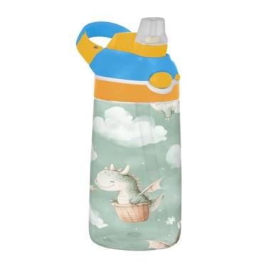 Imagem de SEHANY Garrafa de água infantil engraçada de dinossauro, durável Tritan livre de BPA, copo de água de plástico transparente para crianças pequenas, garrafas de água esportivas de boca de pato à prova