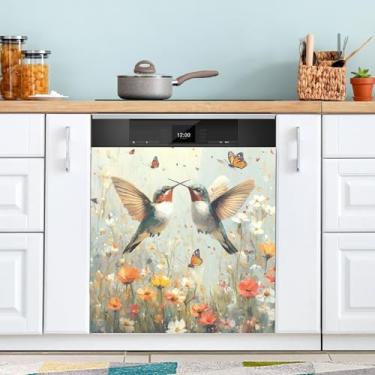 Imagem de ATTX Capa de ímã para lava-louças de beija-flores silvestres, 58 cm C x 66 cm A decoração da capa frontal da máquina de lavar louça, decalques de armário doméstico adesivos de eletrodomésticos #28