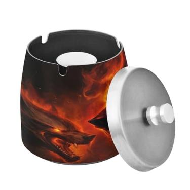 Imagem de Blueangle Cinzeiro de lobo escuro com tampa para cigarros, à prova de vento/chuva, aço inoxidável, sem fumaça, inodoro, cinzeiro para uso interno ou externo (341)