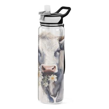 Imagem de ATTX Garrafa de água engraçada de vaca, 946 ml, à prova de vazamento e livre de BPA, garrafas de água reutilizáveis de plástico Tritan para viagens, academia, corrida, fitness #216