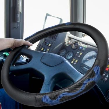 Imagem de DaisyInner Capa para volante de caminhão de 17,5 a 45 cm, capa de aderência confortável com design de favo de mel 3D, acessório de carro, serve para trailers, big rig e carro clássico (couro, azul