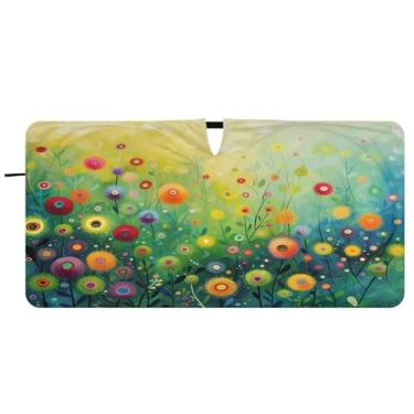 Imagem de Blueangle Pára-brisas com pintura de flores coloridas - 149.9 cm x 76.2 cm dobrável carro janela frontal blocos para-sol raios UV viseira de sol (5)