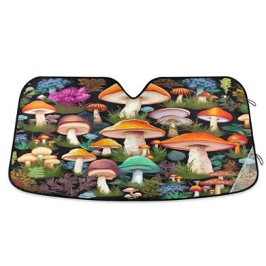 Imagem de ATTX Aquarelas Cogumelos Para-brisa Carro Para-brisa 144.8 cm x 80.0 cm Escudo Solar Universal com Proteção UV, Persiana de Janela Frontal Auto Dobrável para Sedans SUVs Caminhões #84