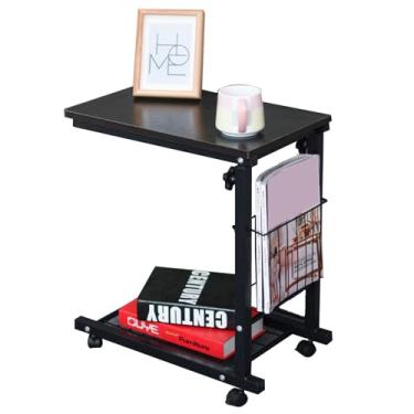 Imagem de HGTRH Mesa lateral de sofá ajustável em altura, mesa móvel para computador com rodízios bloqueáveis, cesta de armazenamento lateral, 30 kg, ajuste de altura do rolamento de carga 56-76 cm 48 x 30 cm B
