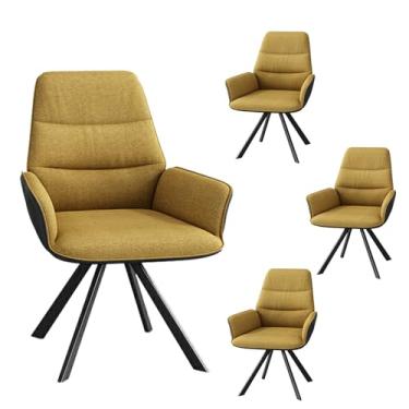 Imagem de Cadeiras de jantar giratórias, cadeira de cozinha estofada com encosto e apoio de braço algodão linho couro pana pernas de aço carbono capacidade de peso 299 kg laranja 4 peças