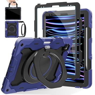 Imagem de ROISKIN Capa para iPad Pro de 12,9 polegadas (6ª, 5ª, 4ª e 3ª geração) com protetor de tela HD, suporte 360, alça, suporte de lápis, alça de ombro [proteção contra quedas de 4,5 metros] Capa robusta e