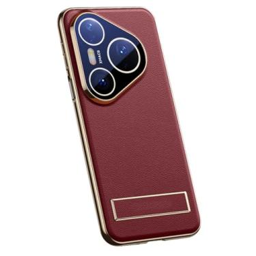 Imagem de HAOMRIYL Capa de couro genuíno para Huawei Pura 80 Ultra/80 Pro +/80 Pro/80, capa magnética, suporte ajustável, proteção de lente com tudo incluído, capa à prova de choque, vermelha, 80 Pro +