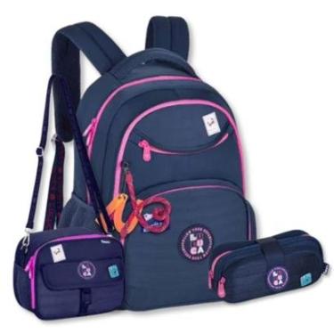 Imagem de Mochila Luluca com Lancheira e Estojo Kit Escolar Juvenil Moderno-Feminino