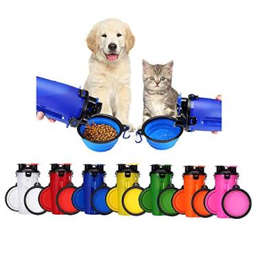 Imagem de 2 EM 1 Recipiente de Água e Comida para Cães Gatos com Tigelas Plegáveis Dispenser Portátil à Prova Vazamento Ração Armazenamento Garrafa Bebida Alimentação