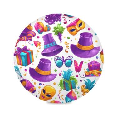 Imagem de Wassud Jogo americano conjunto de 4 chapéus de carnaval tapetes de mesa redondos para cozinha e jantar tapetes laváveis resistentes ao calor decoração de mesa 39 cm