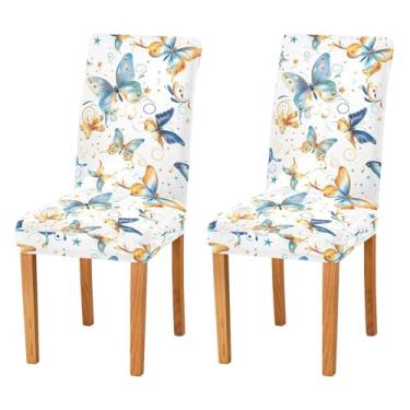 Imagem de Wassud Capas de cadeira elásticas coloridas de borboletas com redemoinhos para jantar, capas de cadeira de cozinha, laváveis, conjunto de 2