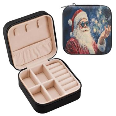 Imagem de Wassud Estojo engraçado para viagem de Papai Noel para mulheres, meninas, senhoras, noiva, mini organizador de joias de couro PU, caixa quadrada de armazenamento de joias para brincos, anéis, colar