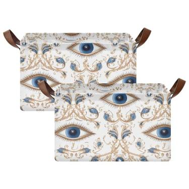 Imagem de xigua Cesta de armazenamento de olhos turcos azuis com alças, organizador de presente retangular à prova d'água para decoração de casa