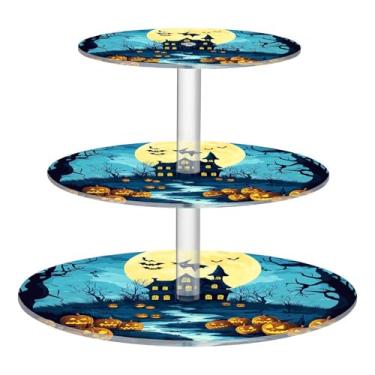 Imagem de CEBUGI Suporte de cupcake de 3 camadas, fundo de Halloween, suporte redondo para bolo, torre, bandeja de servir em camadas de acrílico para chá, chá de bebê, casamento e mais