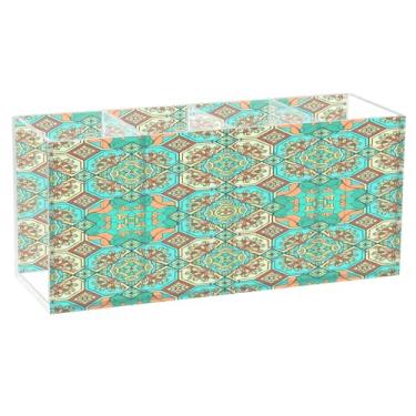 Imagem de CEBUGI Porta-lápis de acrílico transparente com 4 compartimentos, organizador de pincéis de maquiagem, padrão colorido, para armazenamento em mesa de escritório em casa