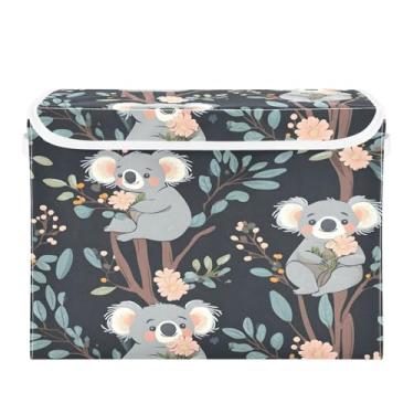 Imagem de Wassud Cestos de armazenamento dobráveis com tampas, adoráveis ursos coalas, cestos organizadores de tecido dobrável para armário, casa e decoração sazonal 41,5 x 32,5 x 39,5 cm x 29 cm