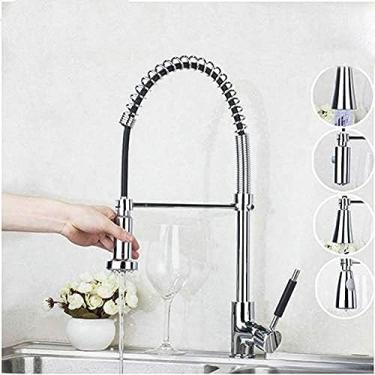 Imagem de LMJYU Torneira de cozinha LED cromado esfera de latão giratório pull-down pia de irrigação giratória torneira de pia torneira de cozinha torneira de cozinha