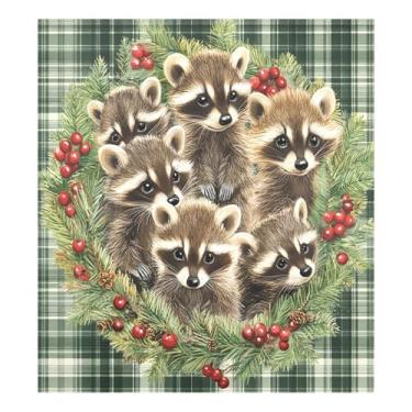 Imagem de STAYTOP Linda guirlanda de Natal guaxinim capa de ímã de lava-louças 58 x 66 cm capas decorativas de geladeira para porta frontal adesivo magnético para máquina de lavar louça painel de geladeira