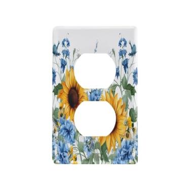 Imagem de Wassud Placa decorativa de parede com tampa de interruptor de luz para tomadas elétricas, girassóis e campainhas (3) duplex 12 x 7 cm