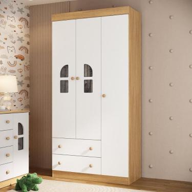 Imagem de Guarda-roupa Infantil 92cm com Vidro 3 Portas e 2 Gavetas Amora Multimóveis MP4508
